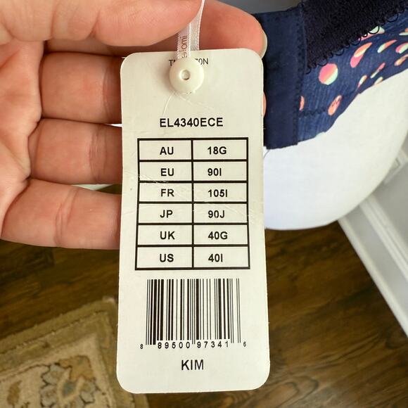 NWT Elomi Kim Underwire Stretch Lace Plunge Bra EL4340 40I Polka Dot Navy Pink - Picture 5 of 7